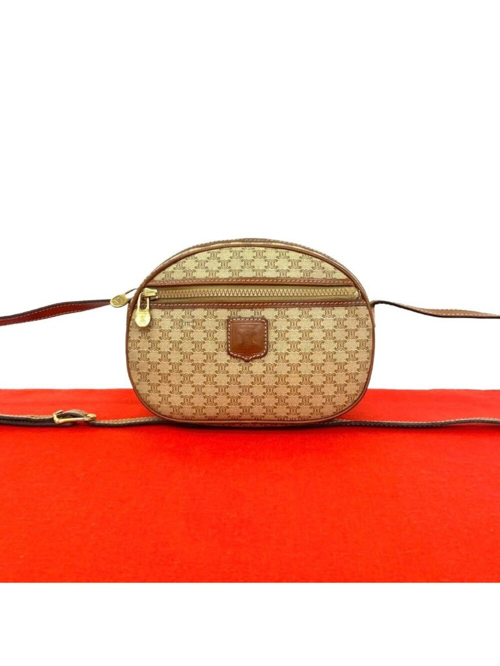 Celine Vintage Macadam Blason Triomphe Logo Leather Mini Shoulder Bag Pochette